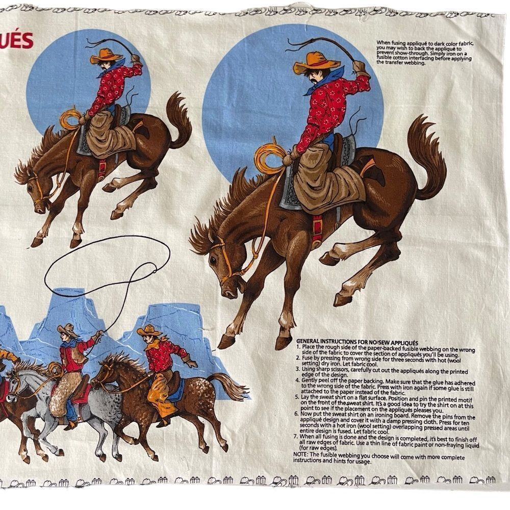 Vintage Western Rodeo Cowboy Bronco Appliqué Fabric Panel - Picture 10 of 15